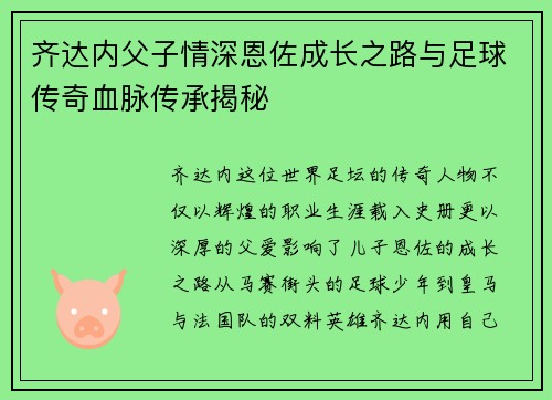 齐达内父子情深恩佐成长之路与足球传奇血脉传承揭秘